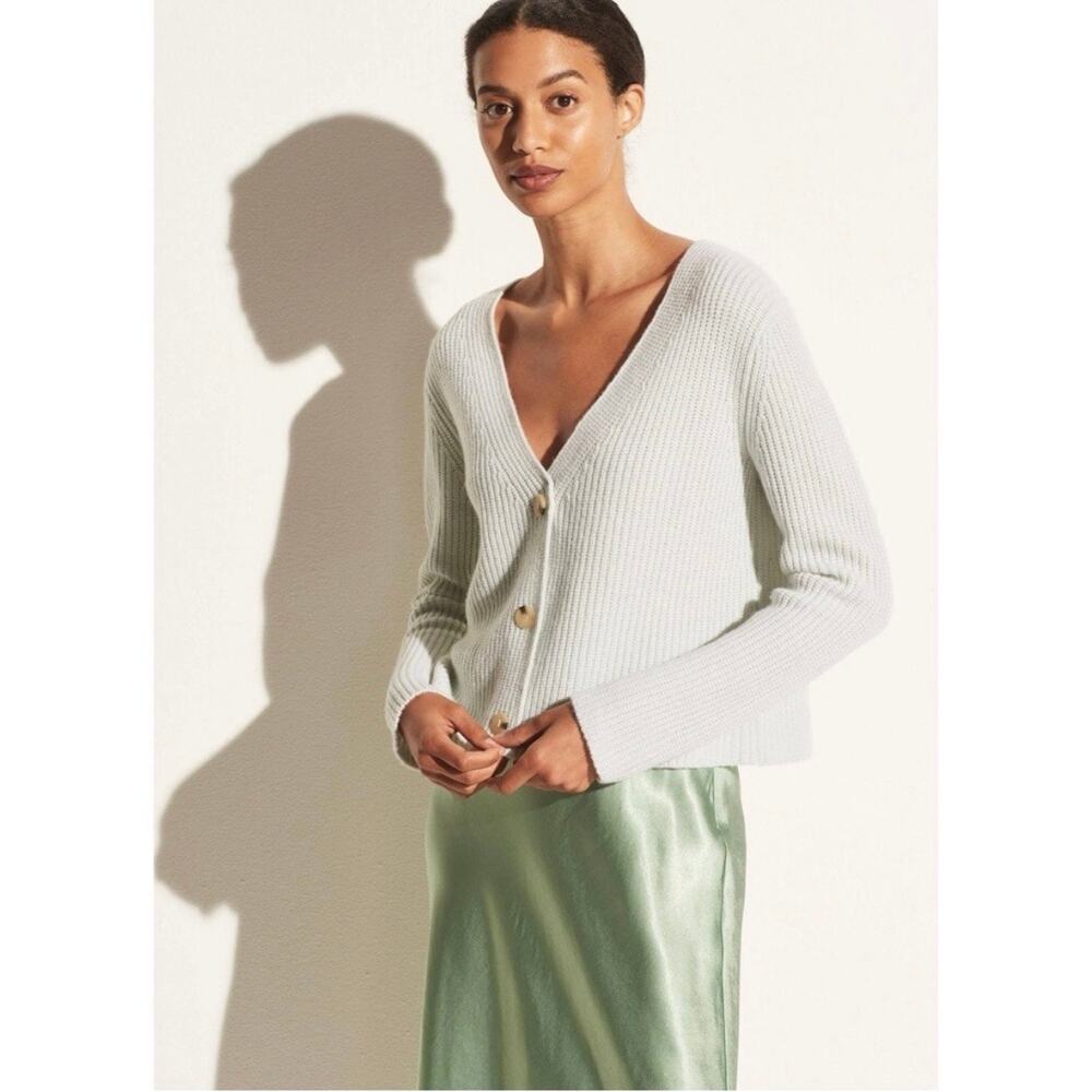 Vince 100% Cashmere Shaker Ribbed Button Front Cardigan in Aloe Size XS Agolde